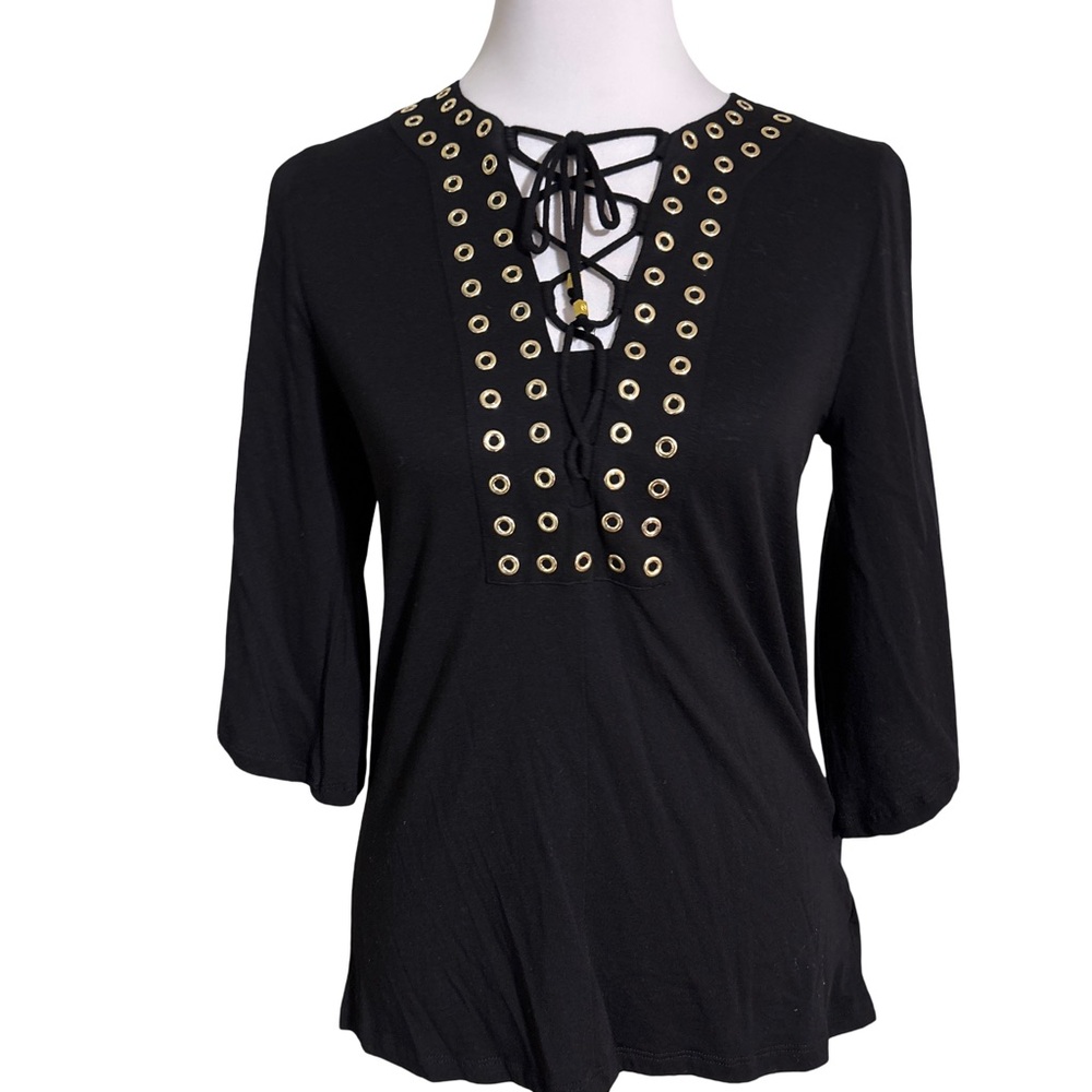 Michael Kors Black Eyelet Lace Up Blouse